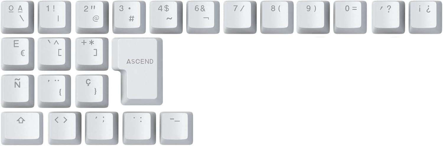 Glorious Gaming ABS V2 ダブルショット 24キーキャップセット(ISO拡張セット) - プレミアムOEMプロファイルエレガントなホワイト - RGBバックライト付きメカニカルキーボード用スペイン語配列