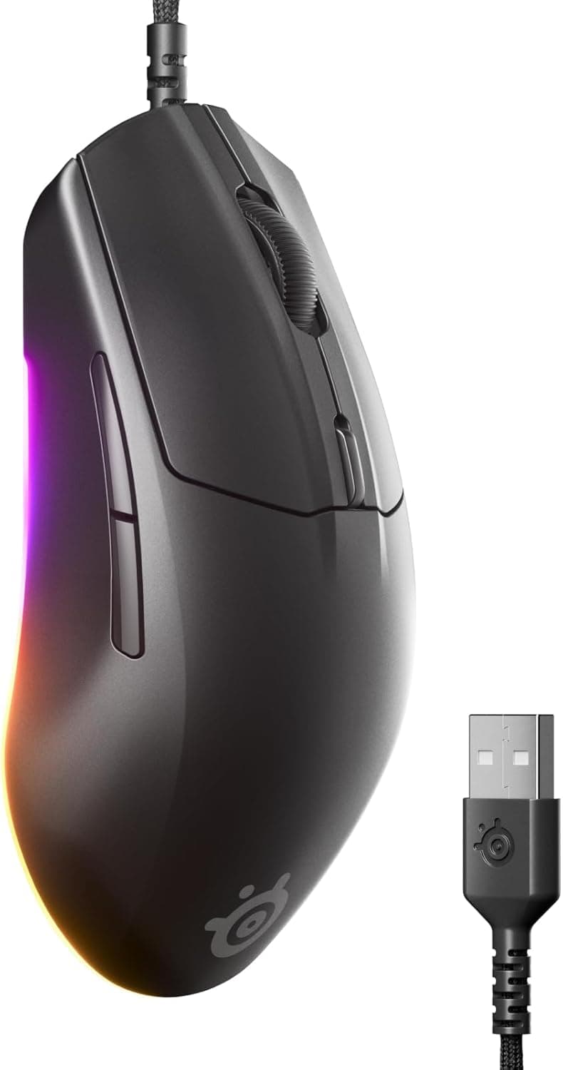 SteelSeries Rival 3 Gen 2 ゲーミングマウス — 8500 DPI TrueMoveコア光学センサー — 6000万回のクリック耐久性 — 低レイテンシー — 77g 軽量 — 100% PTFEフィート — RGB — ブラック