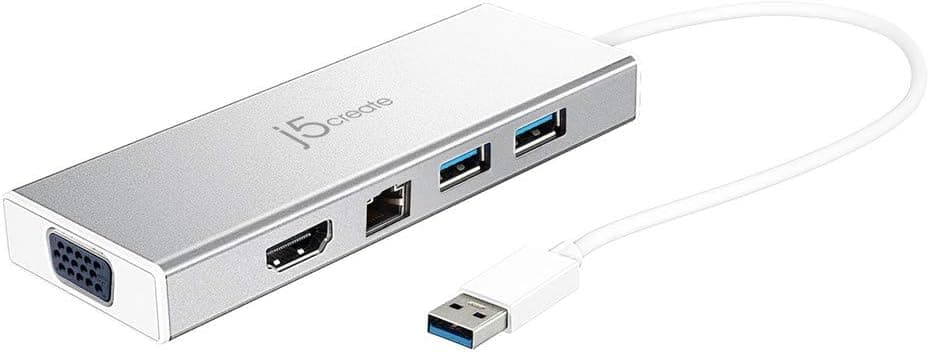 j5create USB 3.0 5in1 デュアルモニタドッキングステーション USB3.1 Type-Ax2 5Gbps フルHD 60Hz HDMI VGA ギガビット有線LAN Micro-B power in 最大QWXGA(2048×1152) 1080P 60Hz対応 Windows11