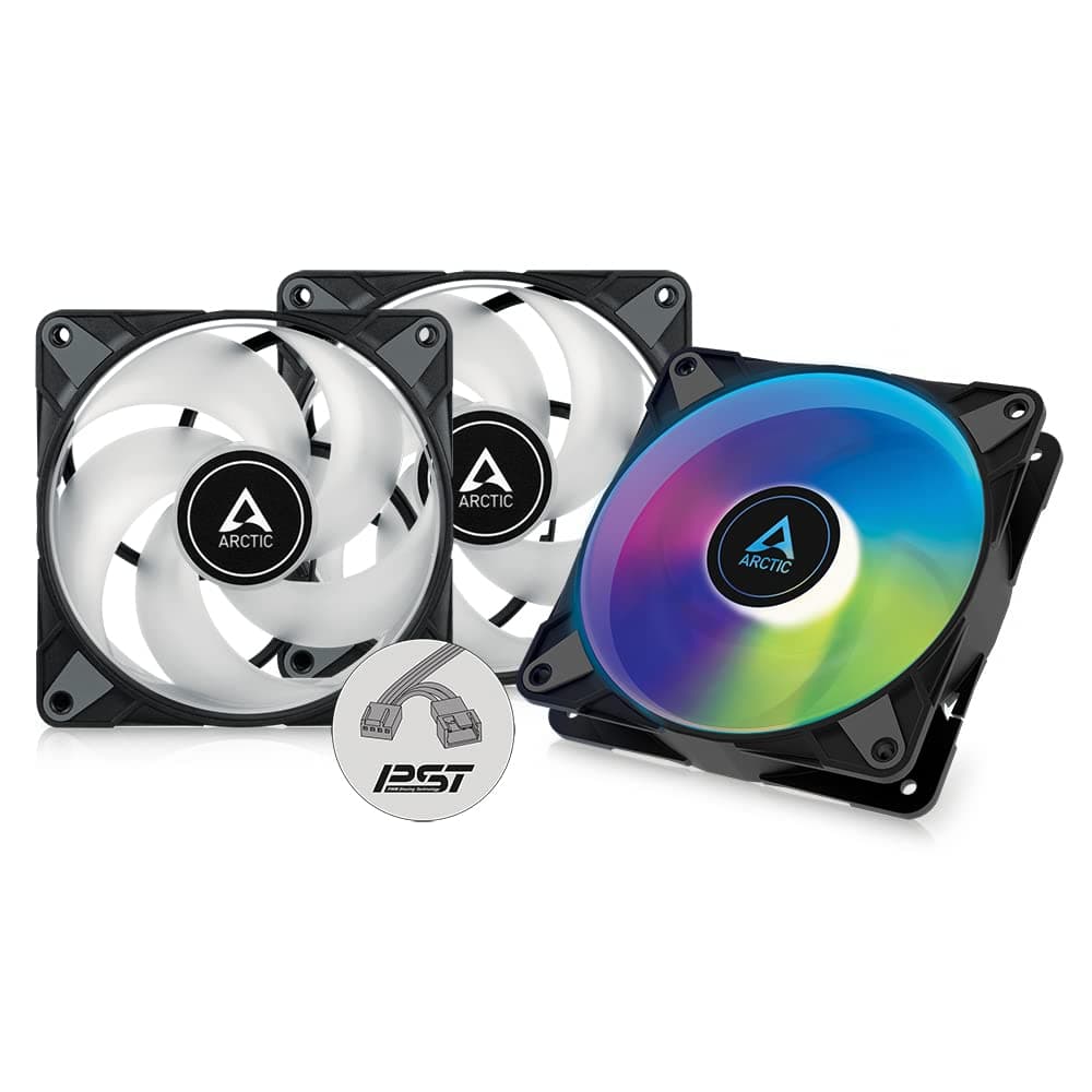 ARCTIC P12 PWM PST A-RGB (3パック) - 120mm PWMケースファン静圧に最適化ケースファンセミパッシブ 0-2000RPM 5V 3ピン ARGB LED シングルファン - ブラック