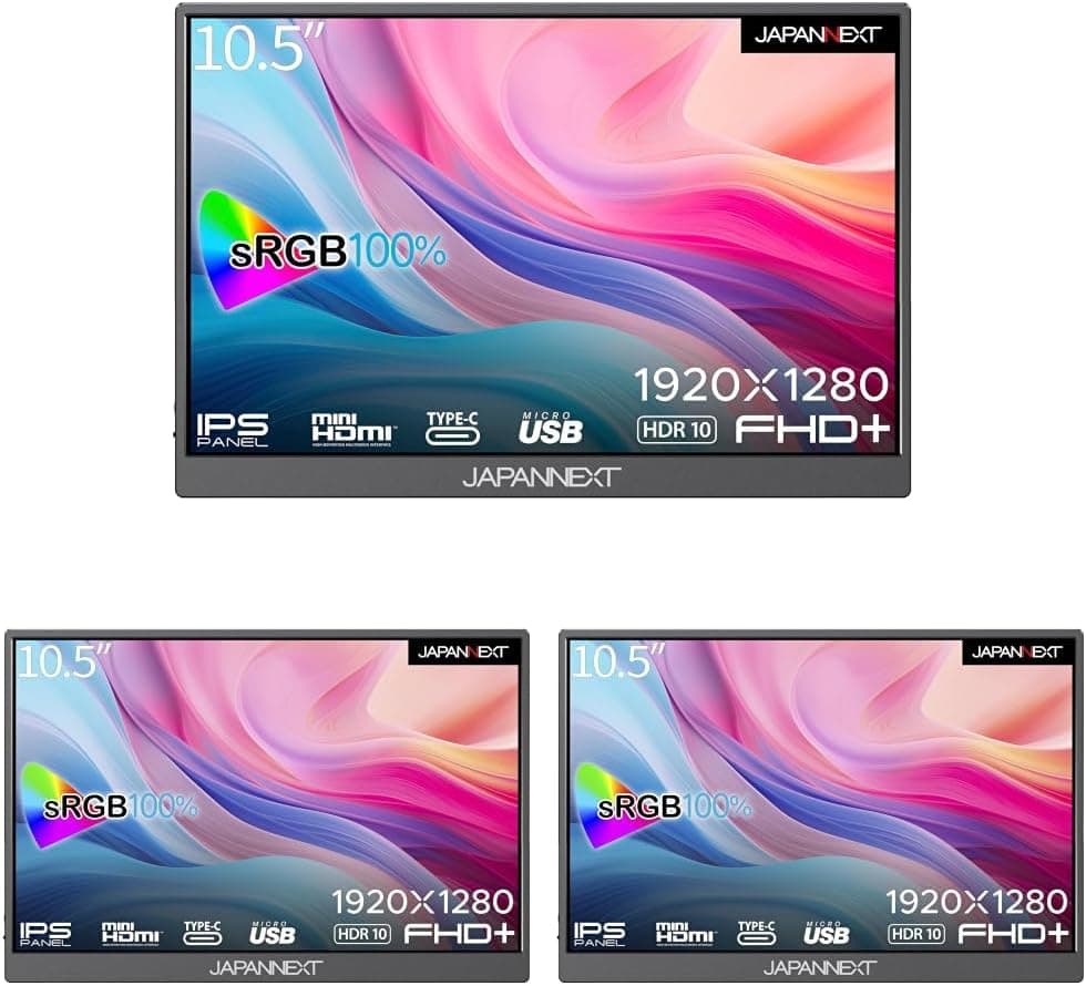 JAPANNEXT 10.5インチ IPSパネルフルHD+(1920x1280)解像度モバイルモニター JN-MD-IPS105FHDPR USB Type-C miniHDMI sRGB100% USB OTG対応スマートケース付き (× 3)