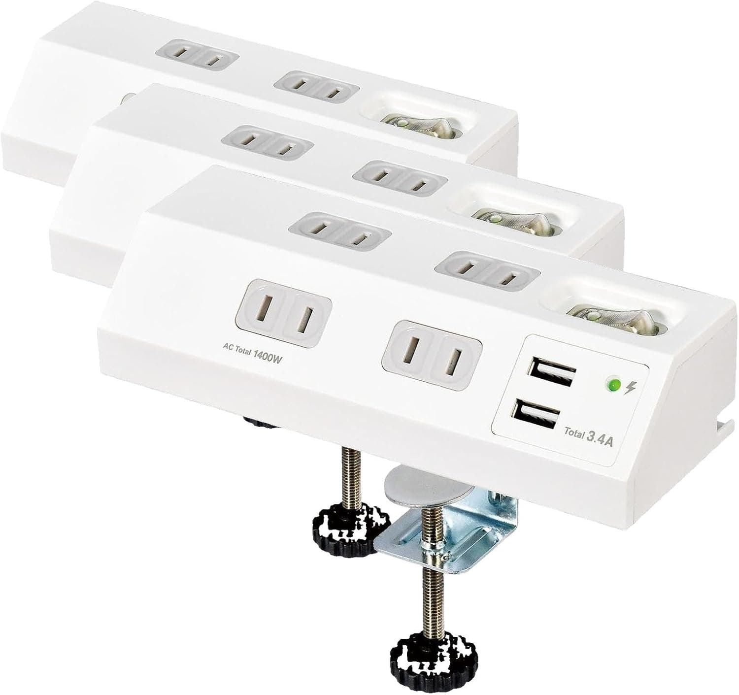 エルパ(ELPA) デスクUSBタップクランプ固定コンセント 4口 USB 2口 2.4A 集中スイッチ雷ガード電源タップ延長コード 2m ホワイト WLS-DS4232SUA(W) (× 3)