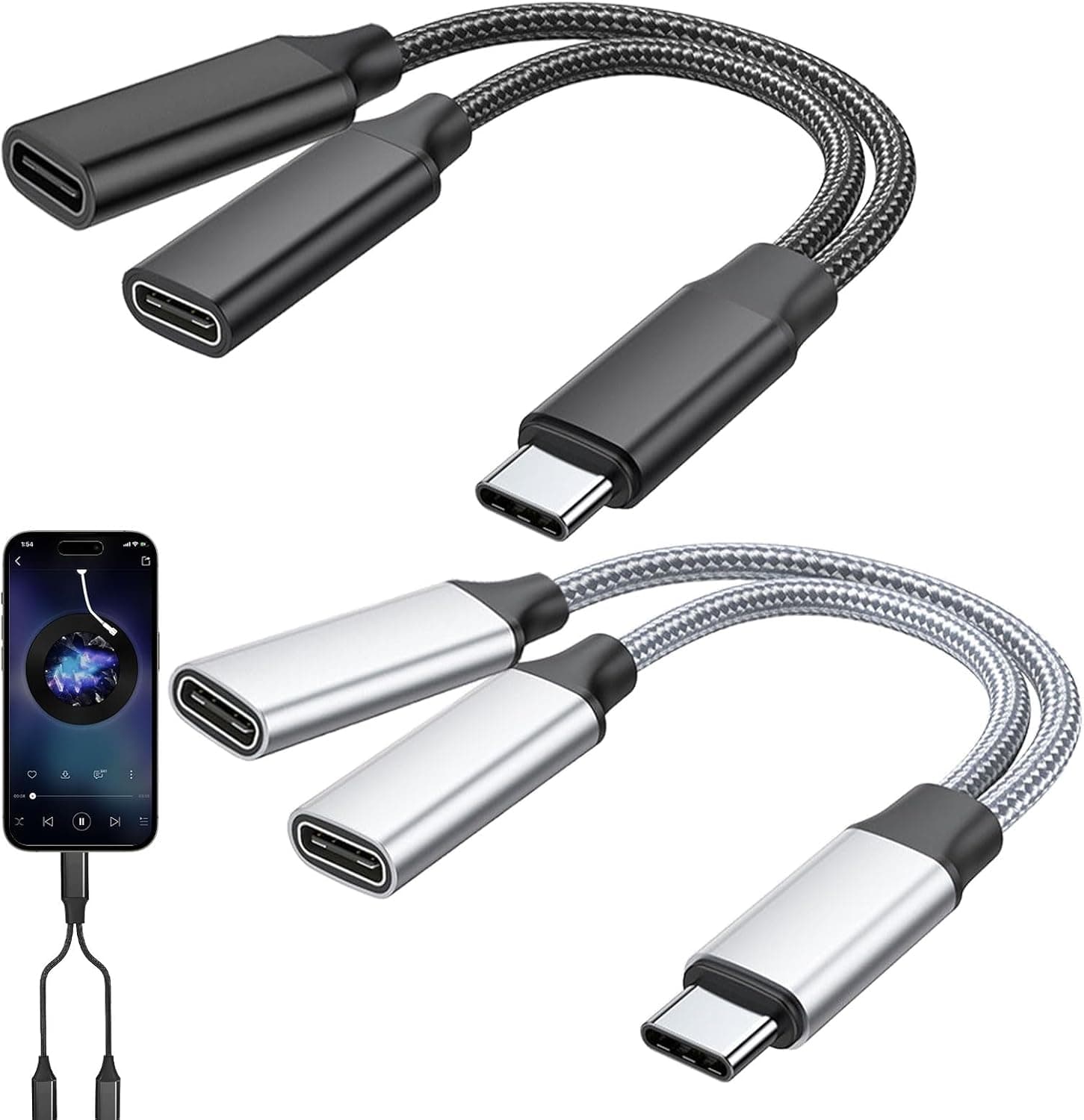 USBスプリッター 2ポート USB Cスプリッター 2ポートオスからデュアルタイプCメスケーブル充電器アダプター Yスプリッターケーブル充電用 Type C ダブルアダプター Xbox One