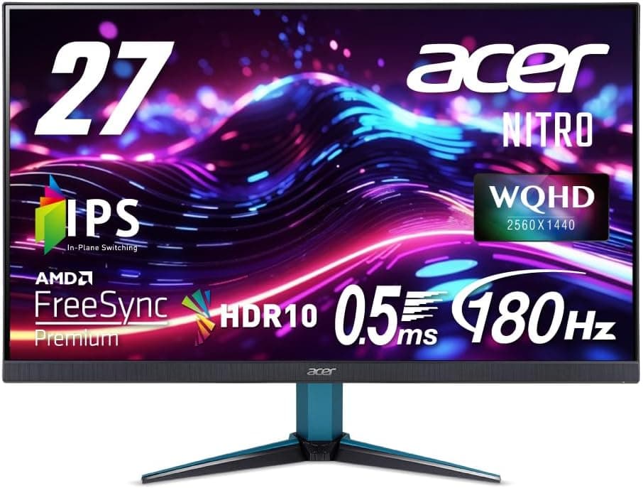 日本エイサー Acer Nitro ゲーミングモニター 27インチ IPS 非光沢 WQHD 180Hz 0.5ms HDMI 2.0 DisplayPort VESAマウント対応スピーカー内蔵ヘッドホン端子 AMD FreeSync Premium HDR10 VG271UM3bmiipx