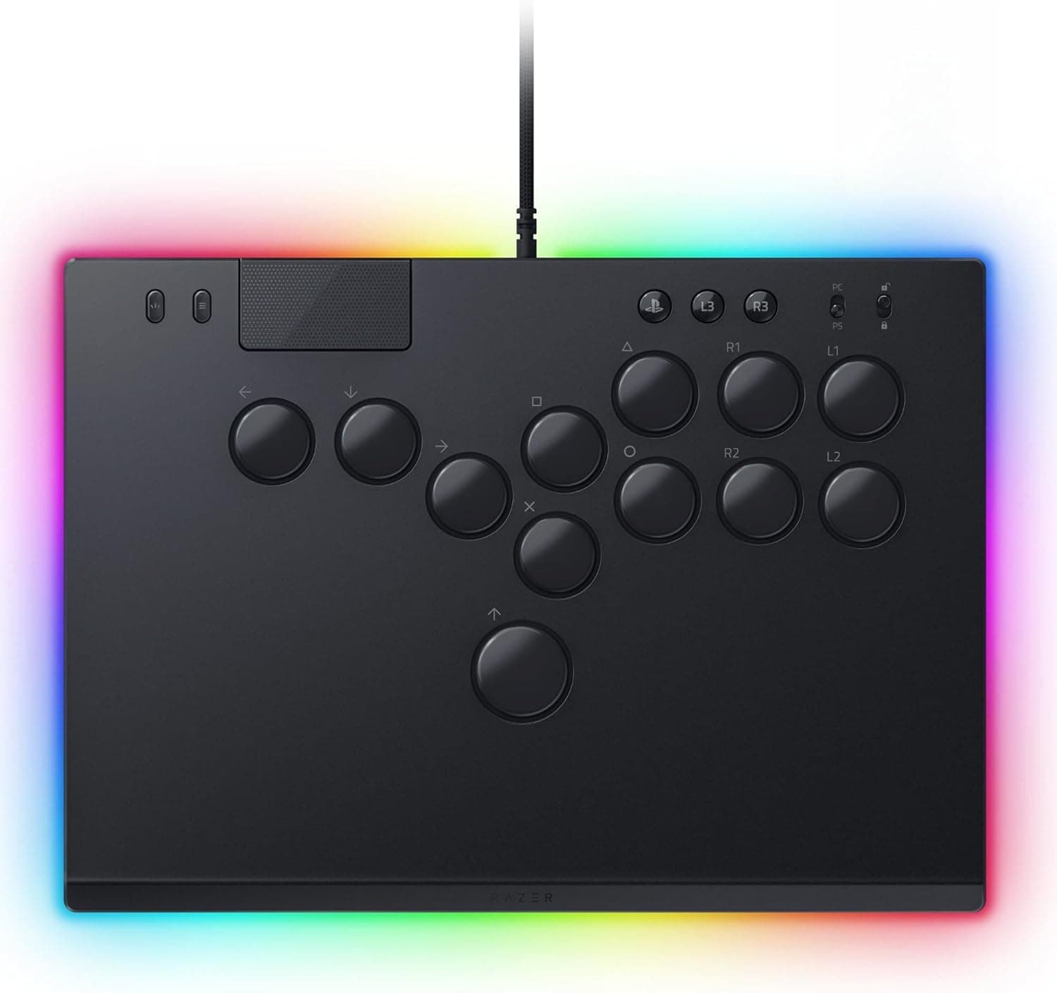 【PlayStation公式ライセンス商品】 Razer レイザー Kitsune PS5 & PC 用薄型レバーレスアーケードコントローラー 高精度&応答性の高いリニア薄型オプティカルスイッチスリムデザインケーブル固定具トーナメントロックスイッチ取り外し可能なアルミ製トッププレート Ch