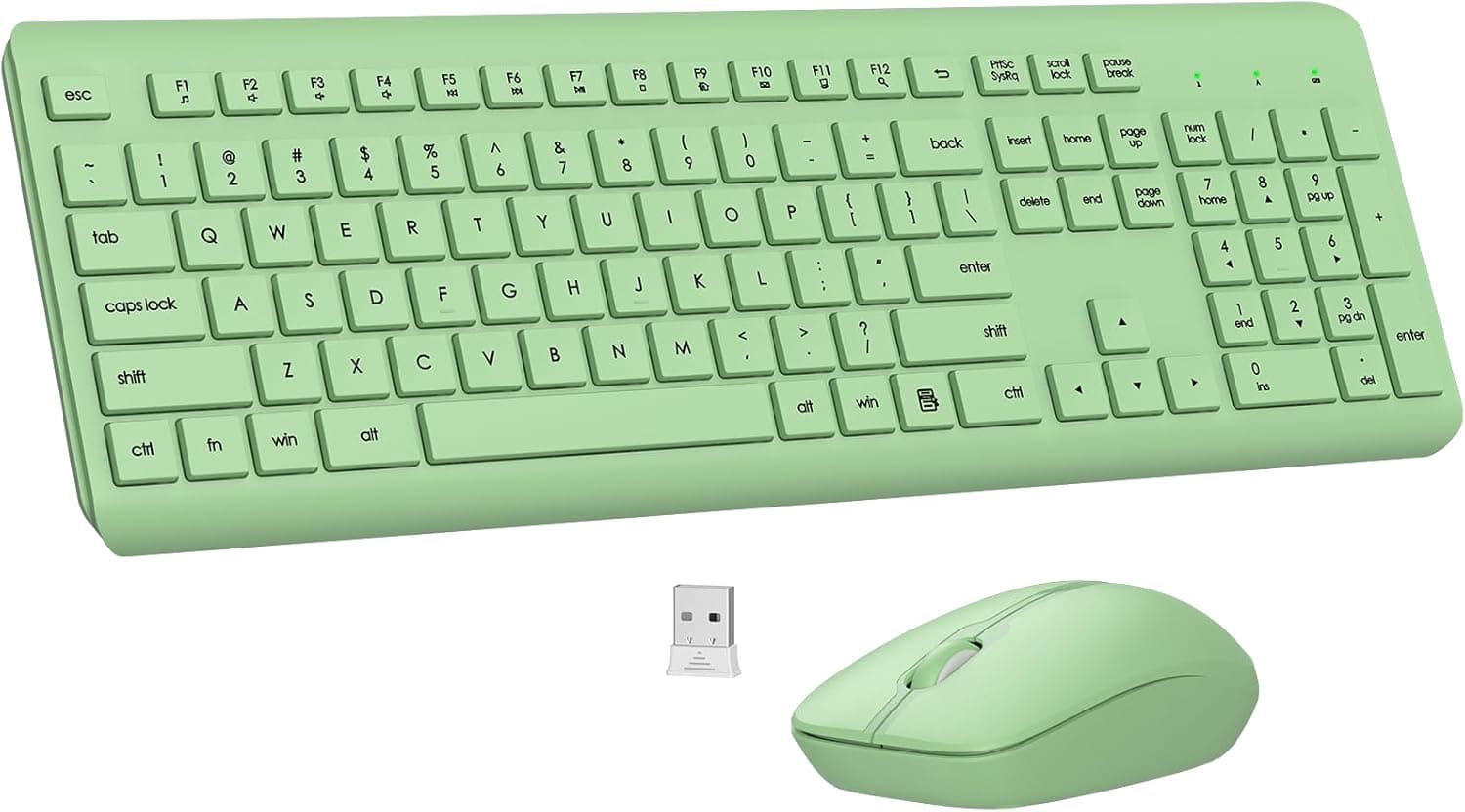 ワイヤレスキーボードとマウスのコンボ、フルサイズのサイレント人間工学キーボードと光学マウス、長いバッテリー寿命、2.4Gラグフリーマウスキーボード、Mac、ノートパソコン、PC、Windows(アボカドグリーン)