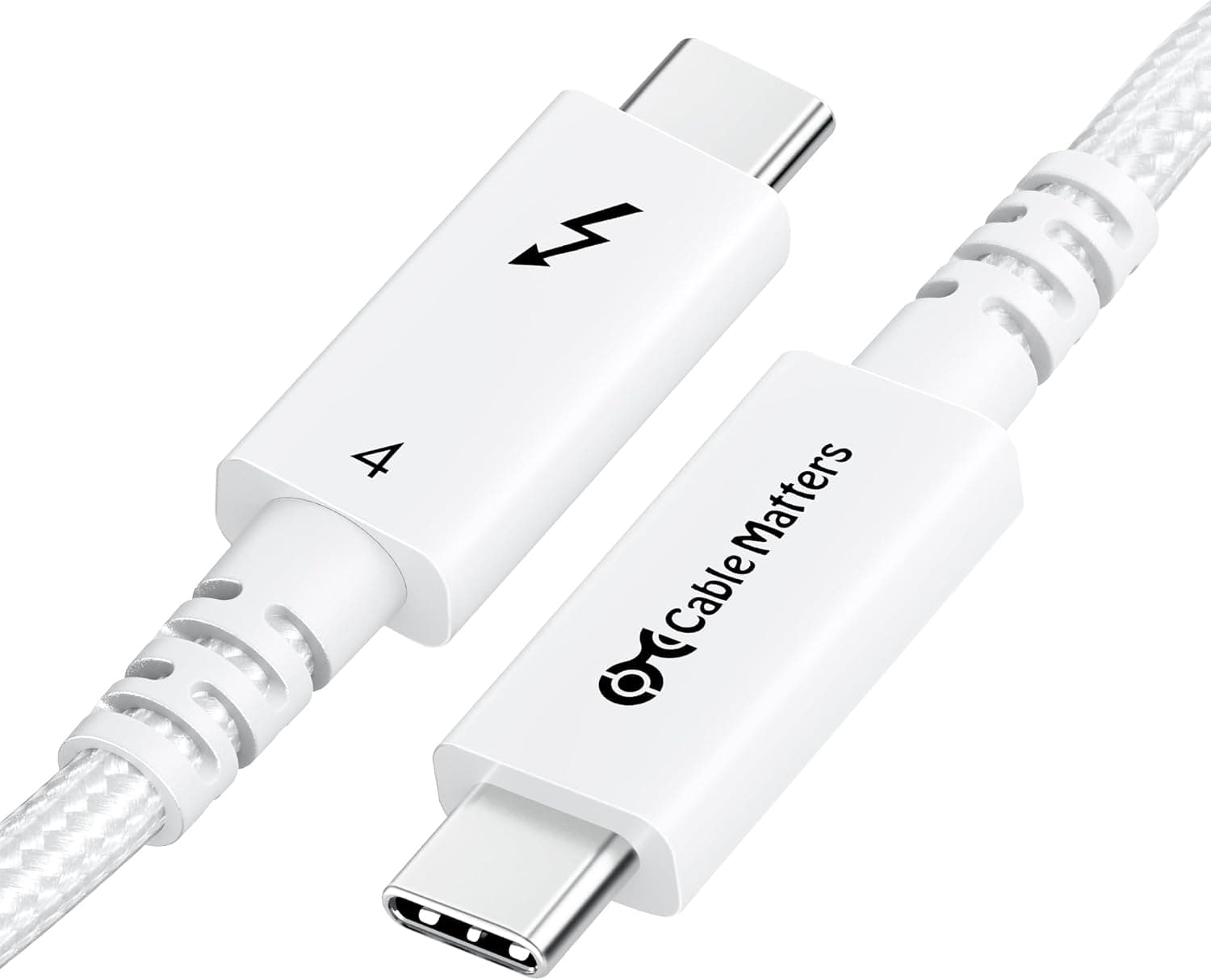 Cable Matters [Intel認定] 編組 40Gbps アクティブ Thunderbolt 4 ケーブル 6.6フィートホワイト 100Wの充電電力供給と8Kビデオ - Thunderbolt 3