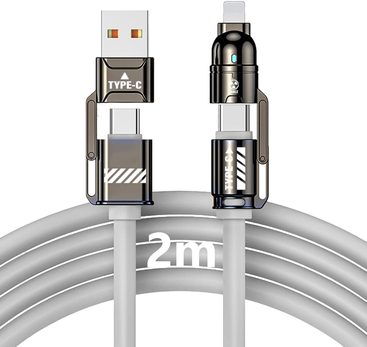 TOMSING 4-in-1 USB to USB C ケーブル 2m USB C to C 100W シリコン製メカニカル Type C 超急速充電 for iPhone 15