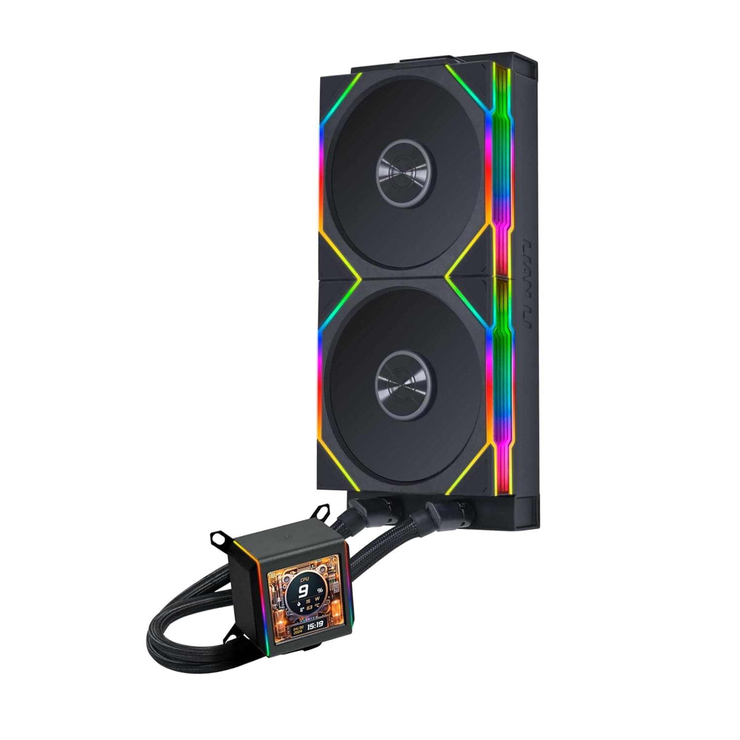 Lian Li Galahad II LCD 280mm AIO Asetek 第8世代液体クーラー - 140mm RGBファン x 2 - 2.4 GHz ワイヤレスコントロール - 2.8インチ IPS LCDスクリーン - プリインストールされたデイジーチェーンTLファン - ブラック (GA2ALCD28TL