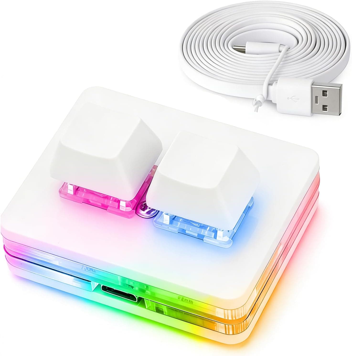 aikeec ホワイト 2キー OSU ホットスワップゲームキーボード USB 有線 RGB メカニカルキーパッド自律プログラミングマクロソフトウェアスイッチ付き