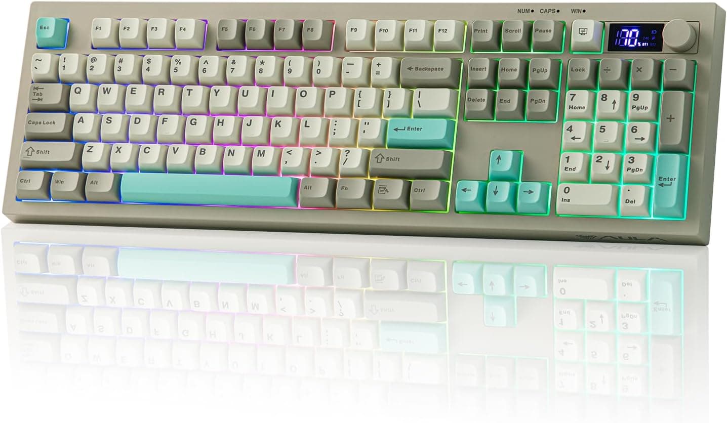 EPOMAKER Aula S102 PRO メンブレンゲーミングキーボード TFT画面ボリュームノブナンバーパッド付き BT