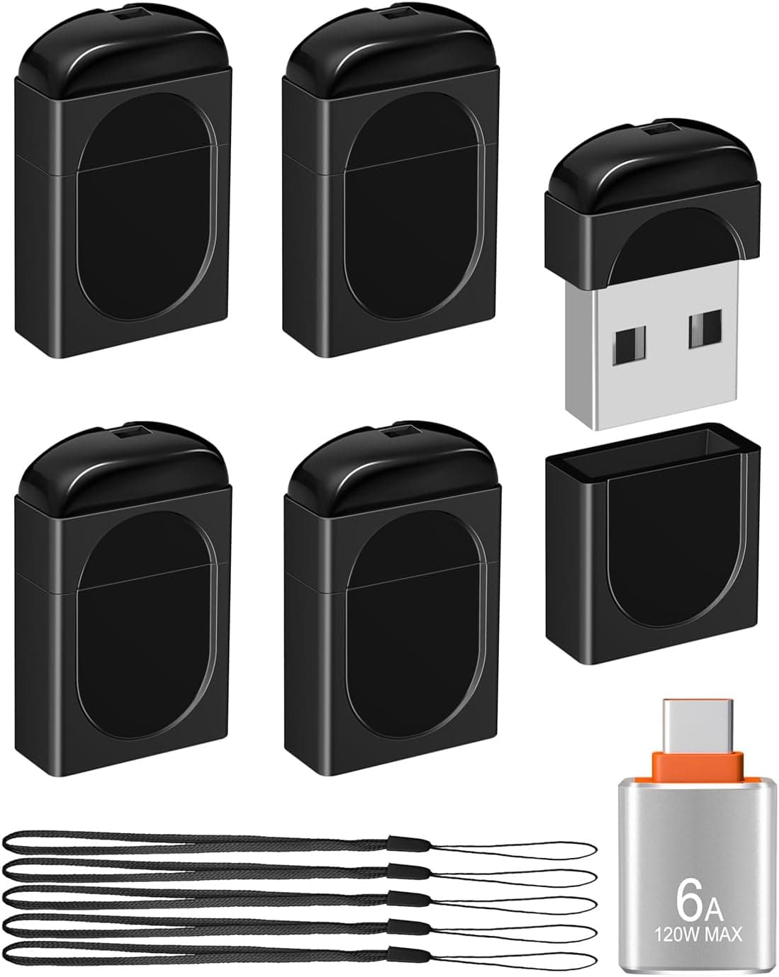 EASTBULL (イーストブル) 2GB 小型フラッシュドライブ 5パック USB2.0 Mini USBドライブ USB-Cアダプター付き FAT32 Mini Thumb Drive 2GB 5パックデータストレージ用 (ブラック