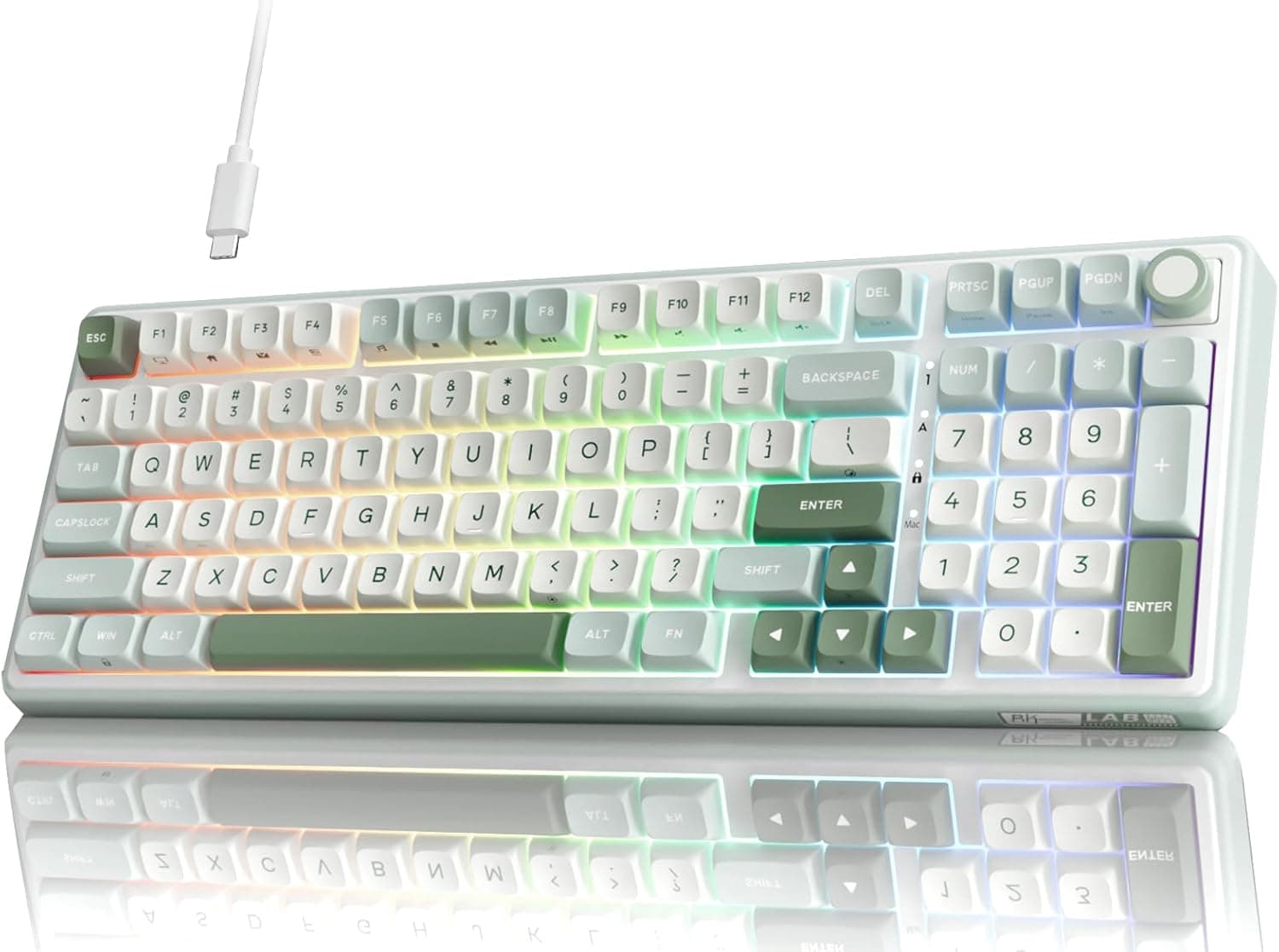 RK ROYAL KLUDGE R98 Pro 有線メカニカルキーボード RGB PCゲーミングキーボードナンバーパッドとボリュームノブ付きガスケットマウント MDA Profile PBT キーキャップ Win