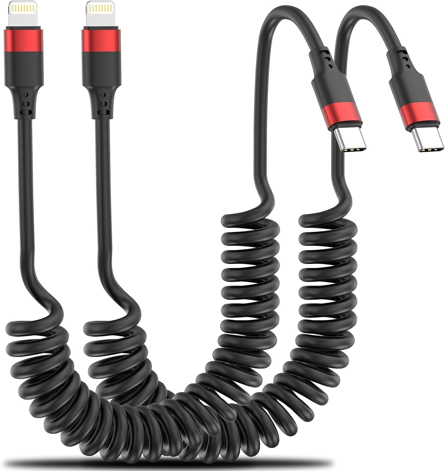 Bkduice コイル状USB C - ライトニングケーブル 2本パック格納式 USB C iPhone 充電ケーブル車用 Type C to Lightning CarPlayコード iPhone 14 13 12 11 Pro Max Mini XR XS 8 Plus SE iPad iPod用