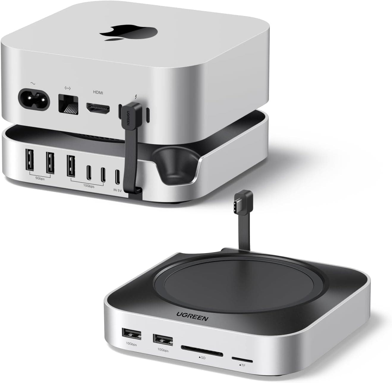 UGREEN mac mini ドッキングステーション USB-Aポート拡張 NVMe SSD拡張スロット搭載 macmini一体感デザイン USB-A×3・USB-Cデータポート・SDカードリーダー対応 10Gbpsデータ転送 M4