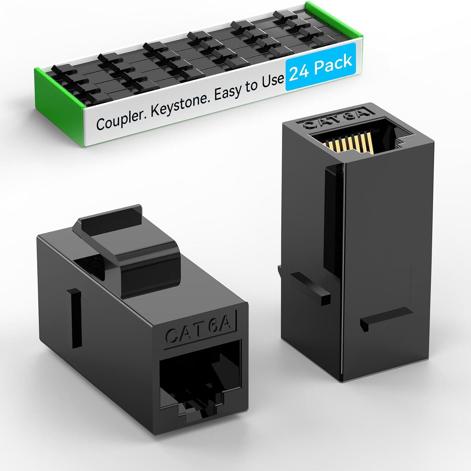 Sokqovt CAT6a RJ45 キーストーンカプラー (24個パック) Cat6a キーストーンカプラメス-メス Cat 6キーストーンカプラー ウォールプレート&パッチパネル用 イーサネットキーストーンカプラーブラック
