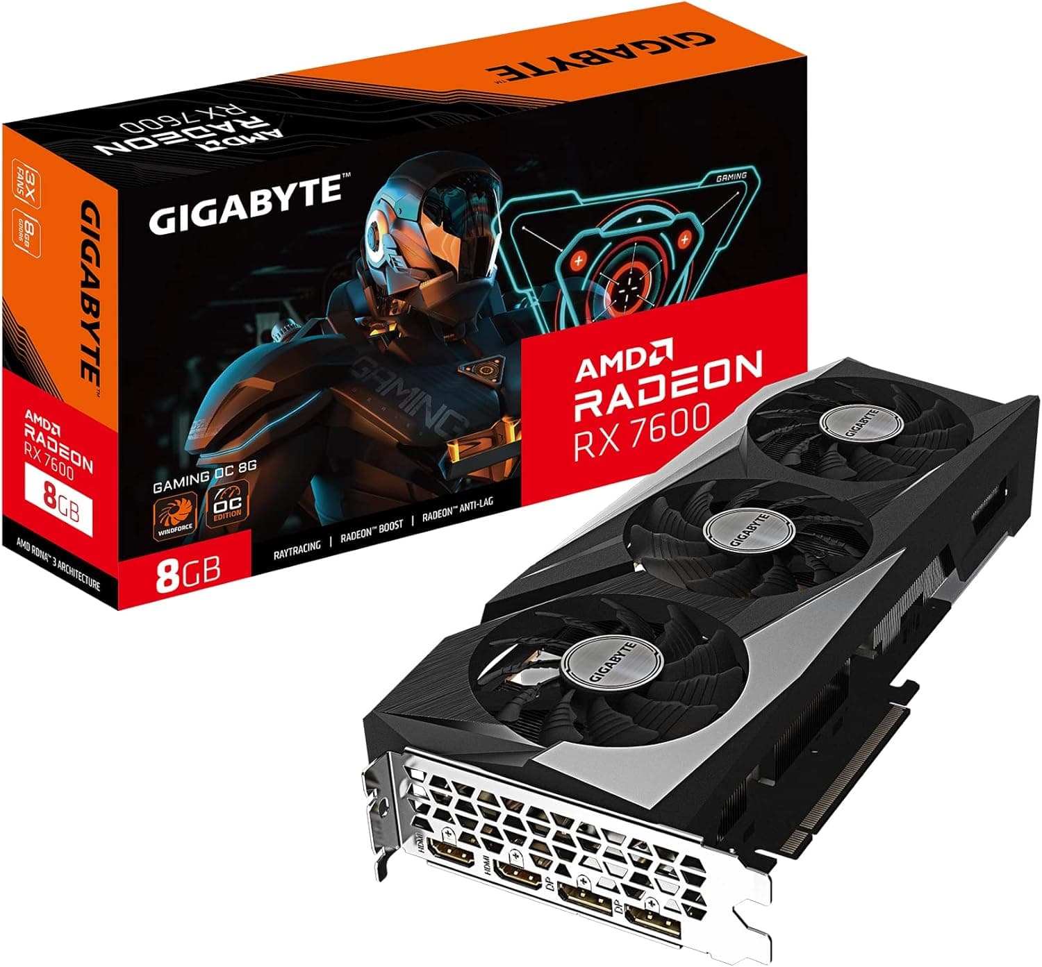 GIGABYTE GV-R76GAMING OC-8GD Radeon RX 7600 Gaming OC 8G グラフィックカード WINDFORCEファン 3X 8GB 128ビット GDDR6 ビデオカード