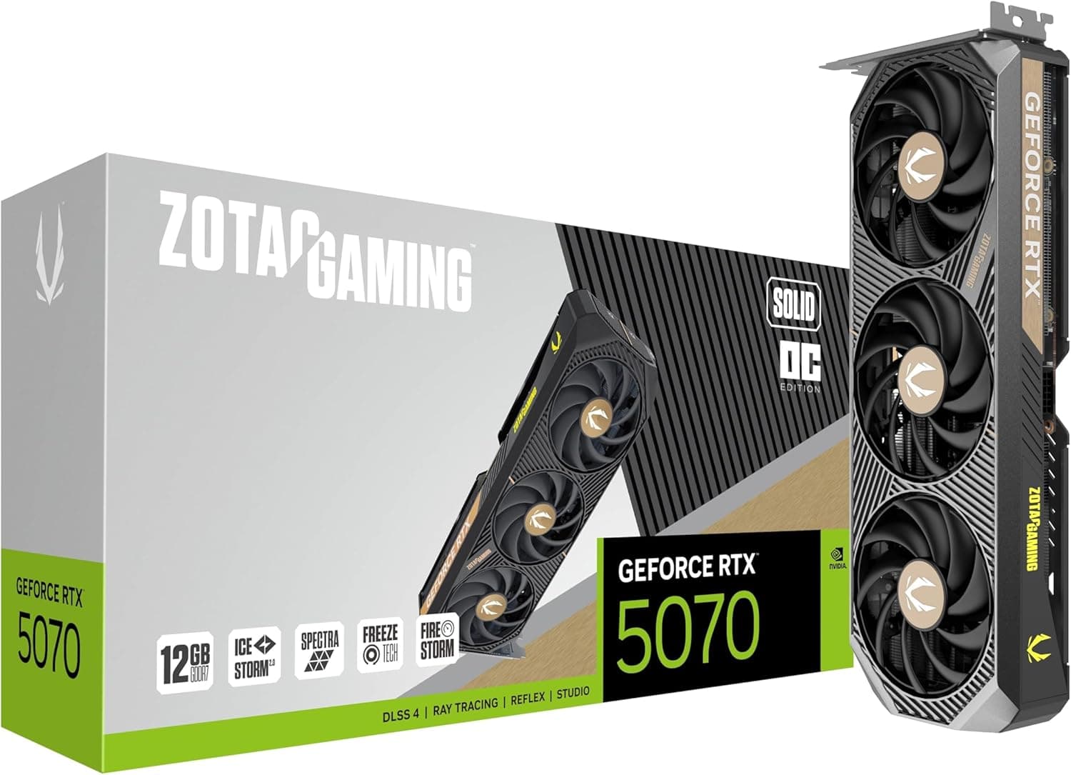 ZOTAC ゲーミング GeForce RTX 5070 Solid OC DLSS 4 12GB GDDR7 192ビット 28Gbps PCIE 5.0 ゲーミンググラフィックスカード IceStorm 2.0冷却スペクトラ RGB ライティング ZT-B50700J-10P