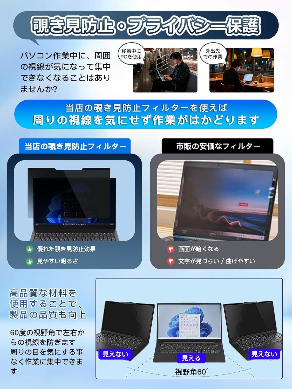 パナソニックレッツノート CF-FC マグネット式覗き見防止フィルター プライバシーフィルター ブルーライトカット覗き見防止液晶保護フィルム着脱簡単反射防止両面使用
