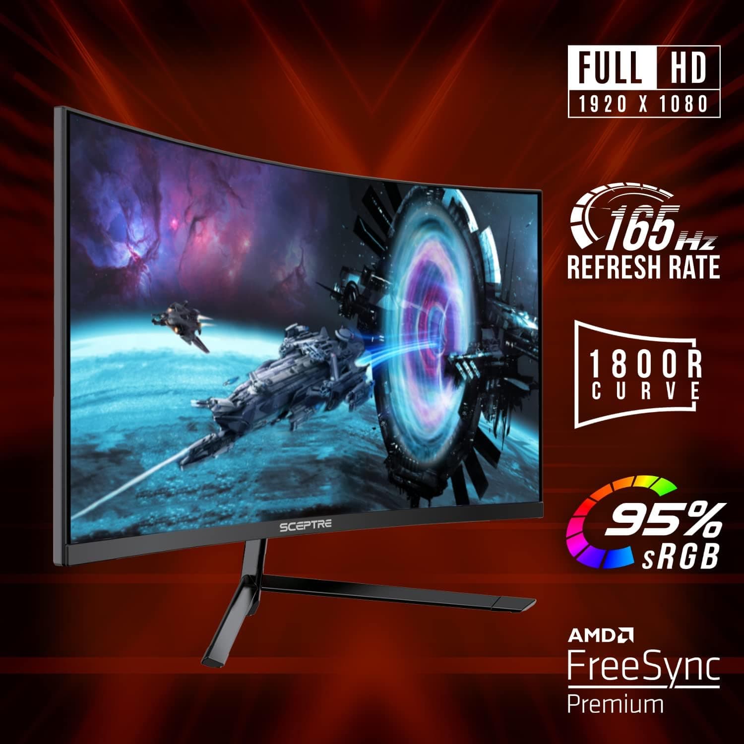 Sceptre Curved 27" Gaming Monitor up to 165Hz DisplayPort 144Hz HDMI Edge-Less AMD FreeSync Premium