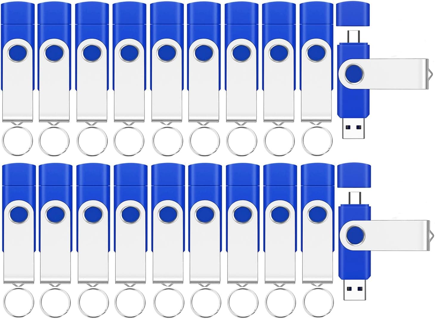 EASTBULL 16GB FAT32 USB2.0 & Type-Cフラッシュドライブ 20パック 2イン1デュアルフラッシュドライブ 16GB バルク USB-A + USB-C サムドライブパックスマートフォンコンピューター タブレット Mac対応 (ブルー)