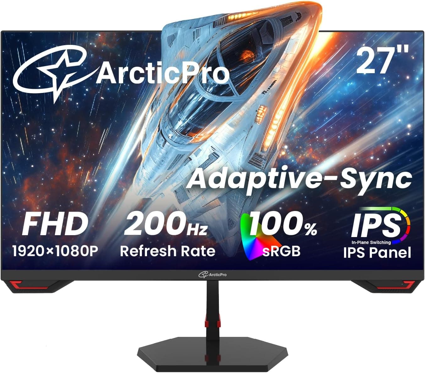ArcticPro 27インチゲーミングモニター 180Hz IPS FHD 1080p 応答時間1ms アダプティブ同期 PCコンピューターモニター フレームレスウルトラスリム 130%sRGB フィルター