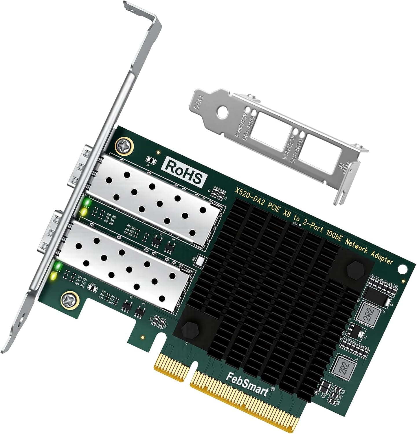 FebSmart PCIE X8 インターフェイス - 2X 10GbE SFP+ ファイバーポートコンバージドイーサネットアダプター