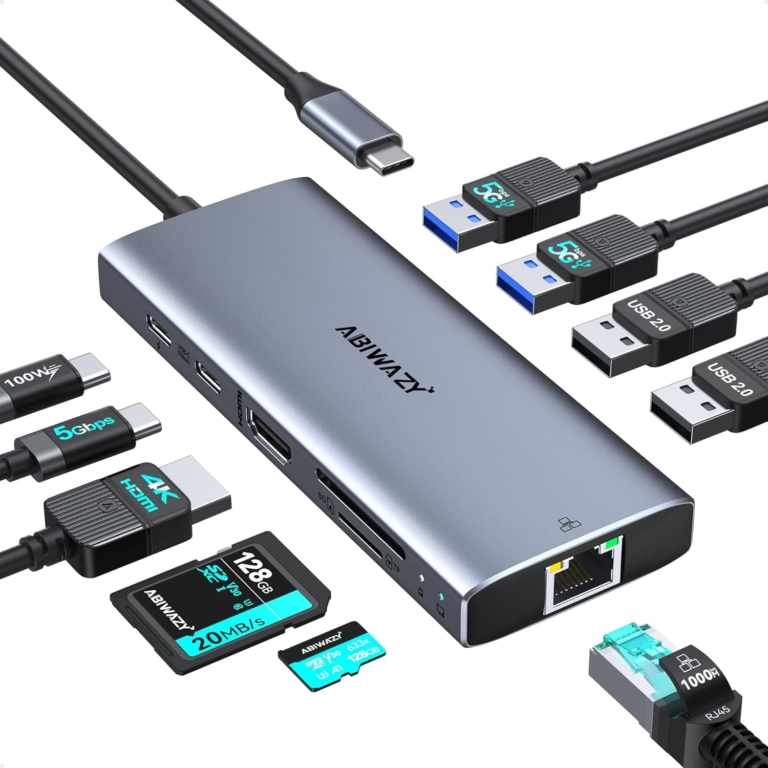 USB Cハブマルチポートアダプター 10イン1 USB C - HDMI イーサネットハブ 4K HDMI 100W PD ギガビットイーサネット USB-C データポート 2×USB 3.0 2 USB 2.0 SD