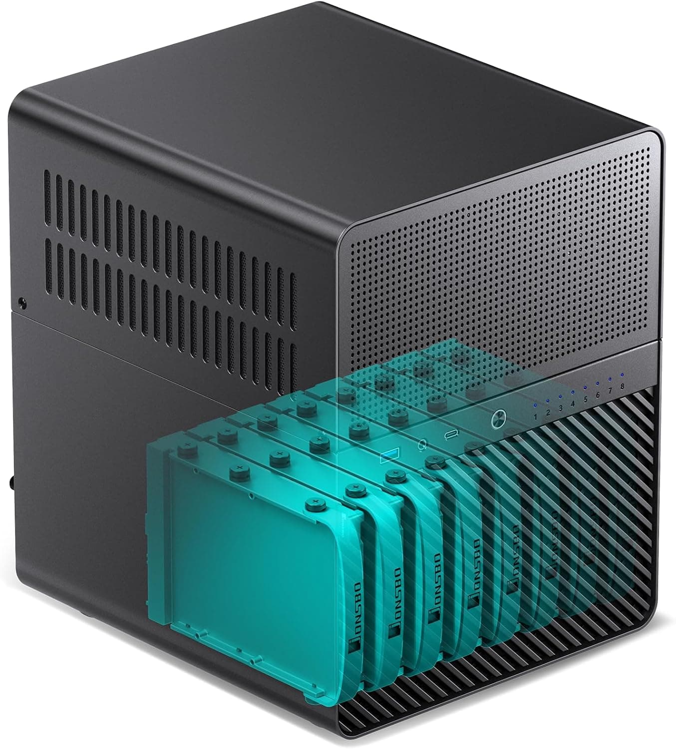 JONSBO N3 Mini-ITX NAS PCシャーシ ITX コンピューターケース 8HHD+1-SSDD isk Bays NAS Mini アルミニウムスチールプレートケース付き 2x10cmファン内蔵電源サポート