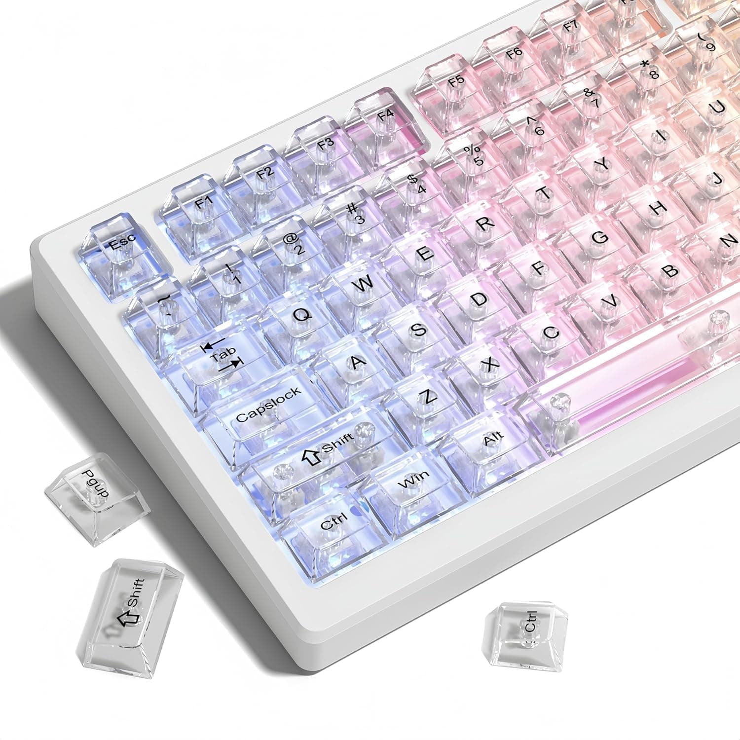 ホワイトクリアキーボードキーキャップ、Womier 透明キーキャップ(60%、75%、100%)、クリスタルジェリーキーキャップセット、シャインスルーキーキャップ、Cherryプロファイルキーボードキャップ(MXスイッチメカニカルキーボード用)