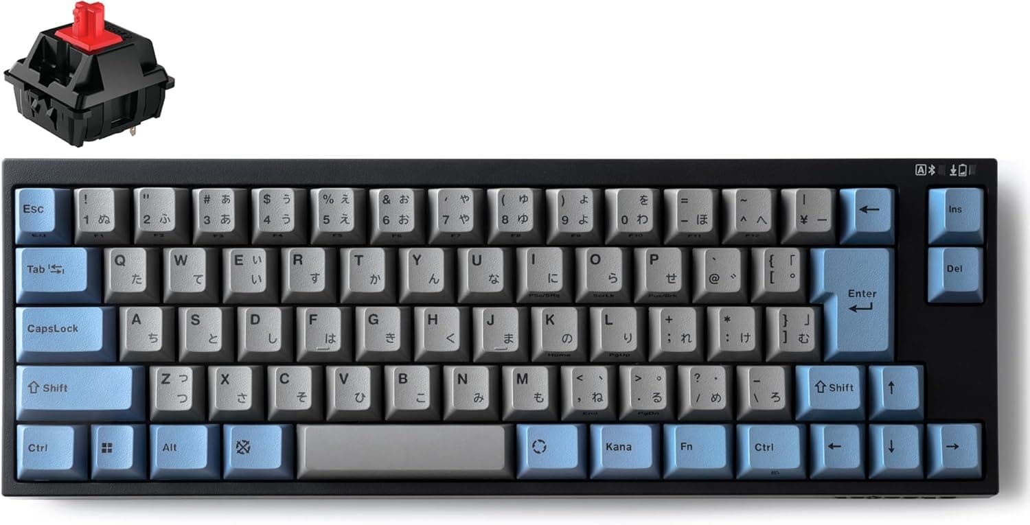 LEOPOLD レオポルドメカニカルキーボード FC660MBT GRAYBLUE Bluetooth接続 USB接続日本語配列かな有矢印キー付コンパクト 65% 70キー スイッチホットスワップ Windows macOS 単4電池駆動 USB-C着脱式 BluetoothもUSBバスパワー駆動可能 CHE