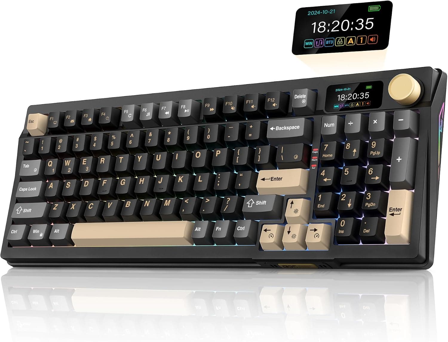 RedThunder K95 ワイヤレスメカニカルキーボード TFTスクリーン&ノブ Tri-Mode BT5.0