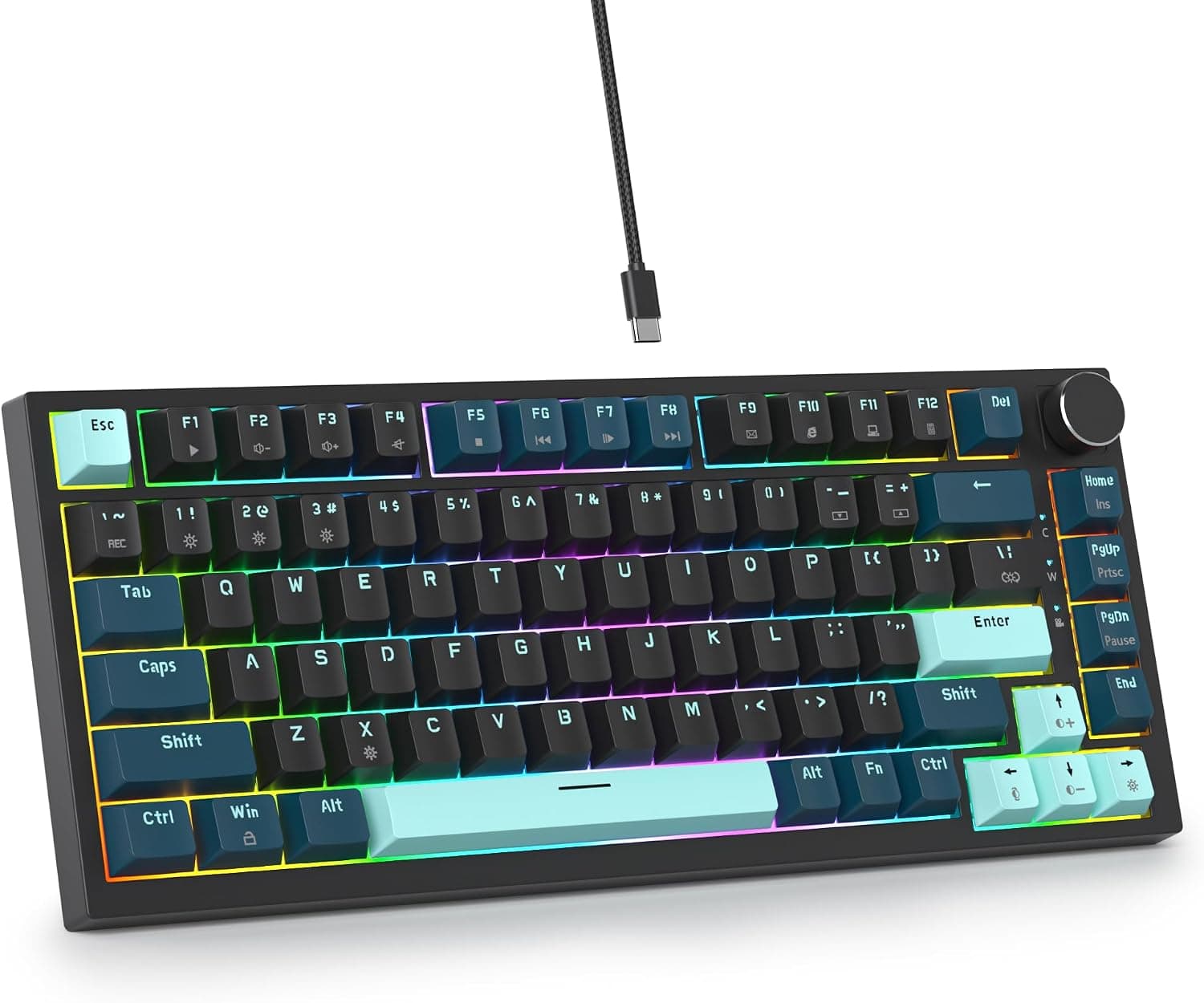 SbocKeeb 75%キーボードガスケットマウント吸音パッド付き 82キー コンパクト有線 RGB メカニカルゲーミングキーボードホットスワップソケット Win用 Monster-B