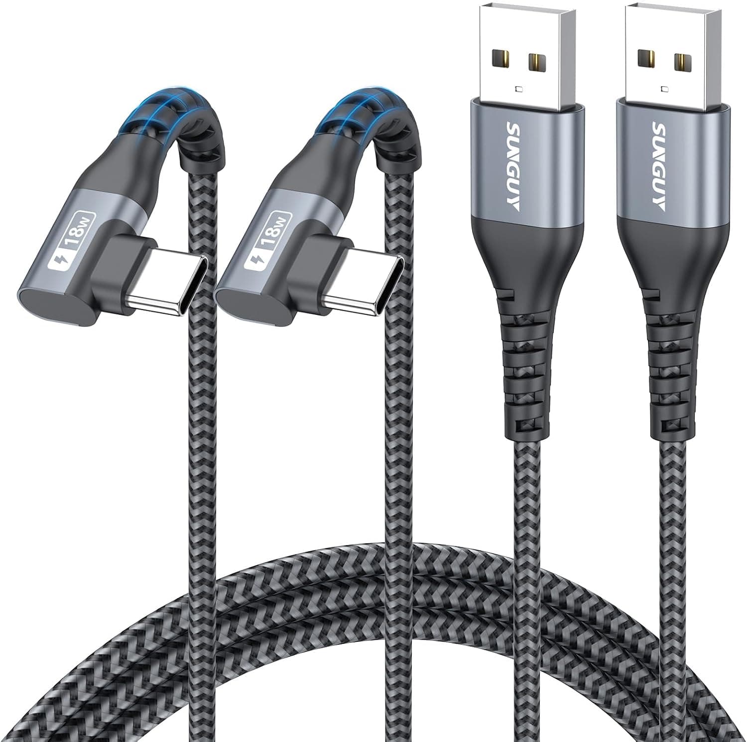 SUNGUY 直角USB Cケーブル 2本セット【1.5M+1.5M】