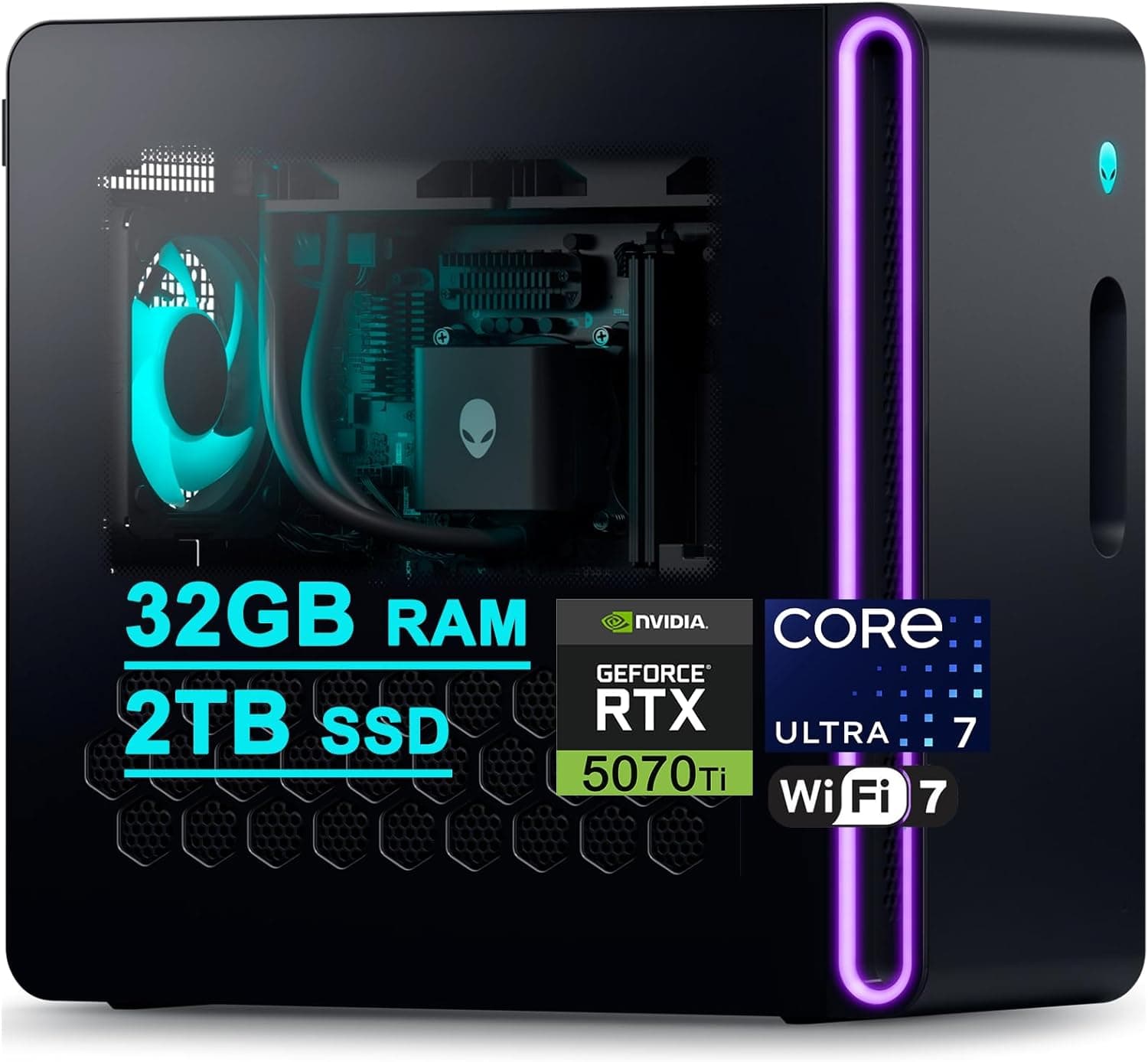 Dell Alienware Aurora ACT1250 ゲーミングデスクトップ Intel 20コア Ultra 7 265F (>i7-14700) 32GB RAM 2TB SSD GeForce RTX 5070 Ti 16GB GDDR7 DLSS4 Wi-Fi7 1000W PSU 液体クーラー