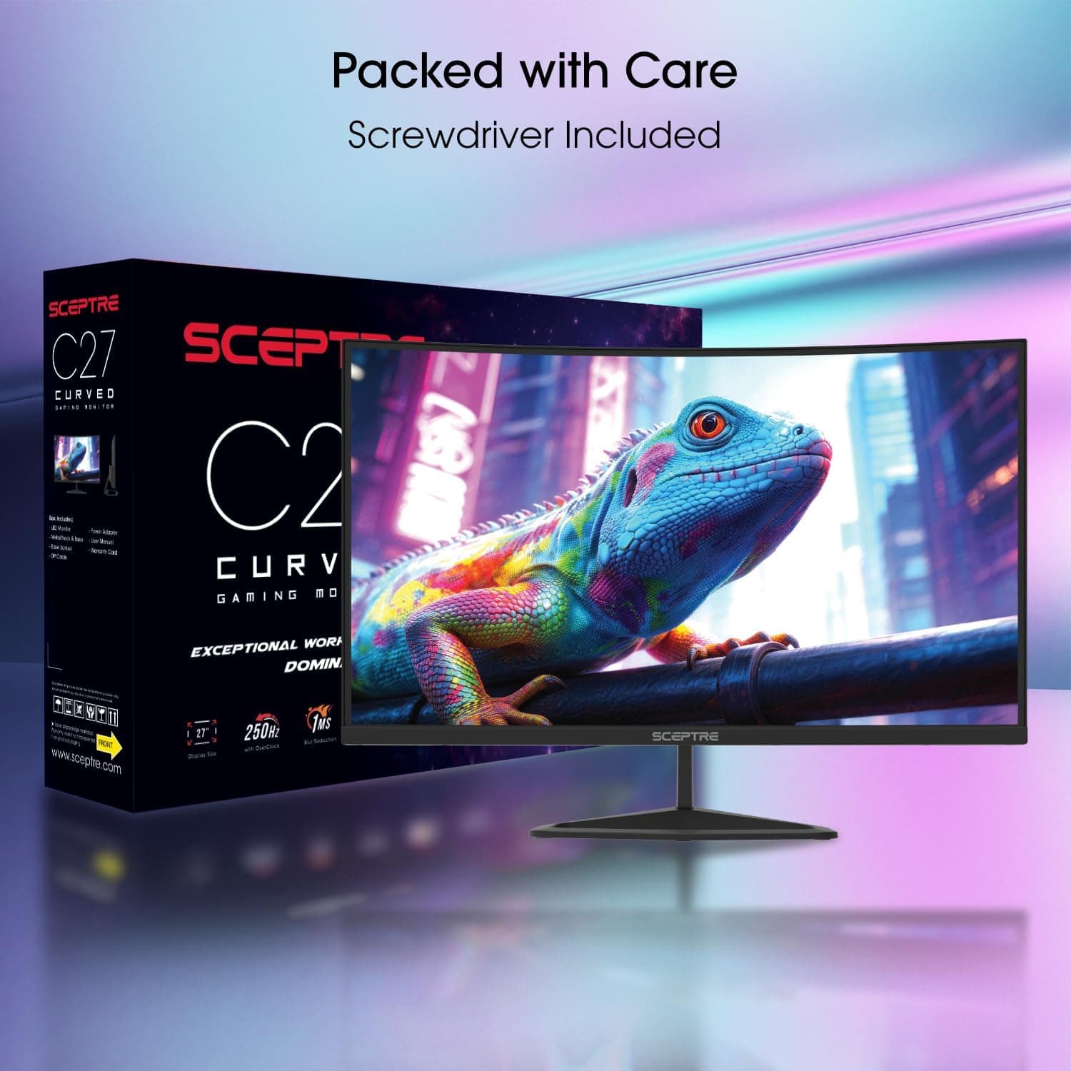 Sceptre 68.6 cm カーブゲーミングモニター 1080p 1500R 最大250Hz DisplayPort x2 HDMI x2 100% sRGB 1ms 内蔵スピーカー