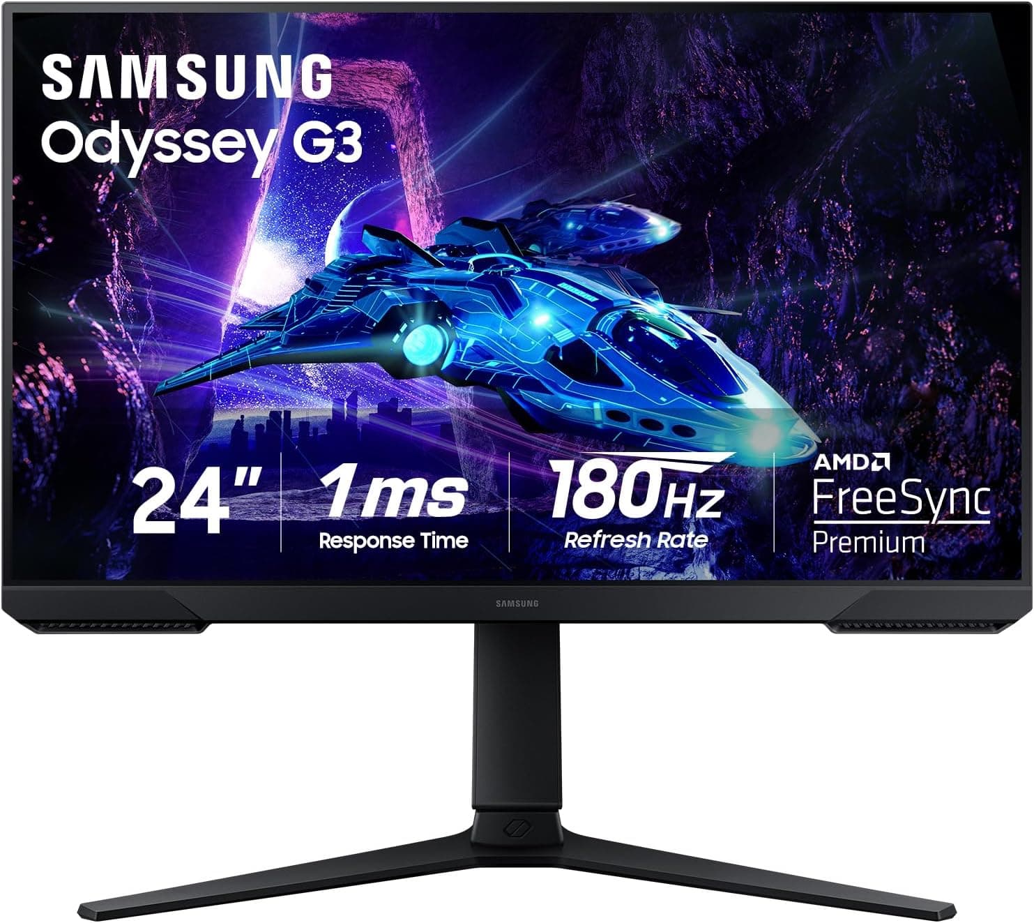 Samsung 24インチオデッセイ G3 (G30D) シリーズ FHD ゲーミングモニター 1ms 180Hz AMD FreeSync 調節スタンドブラックイコライザー バーチャルエイムポイントアイセーバーモードフリッカーフリー LS24DG302ENXZA