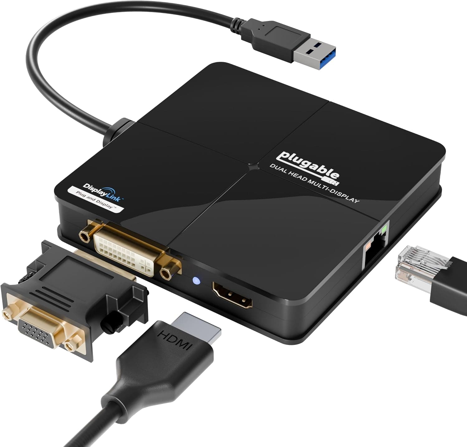 Plugable USB 3.0 グラフィックアダプタ デュアルモニター用 有線LAN イーサネット付き