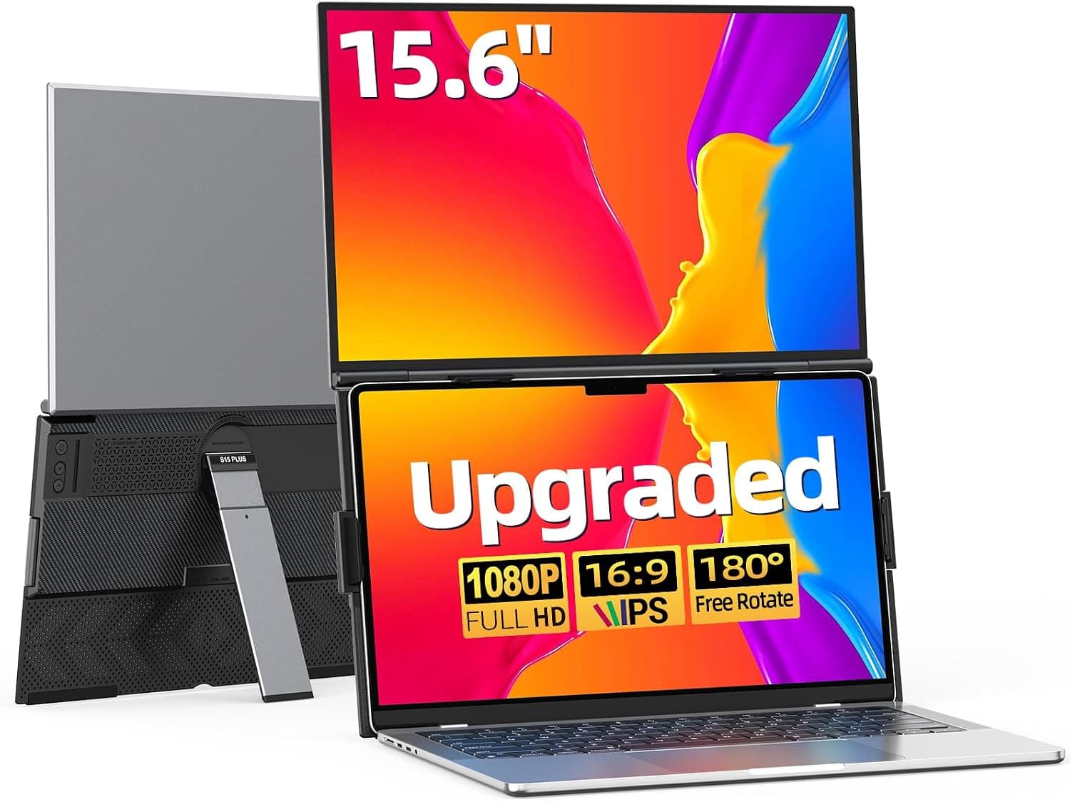 15.6インチデュアルノートパソコンスクリーンエクステンダー - 超薄型スタック折りたたみ式ポータブルモニター