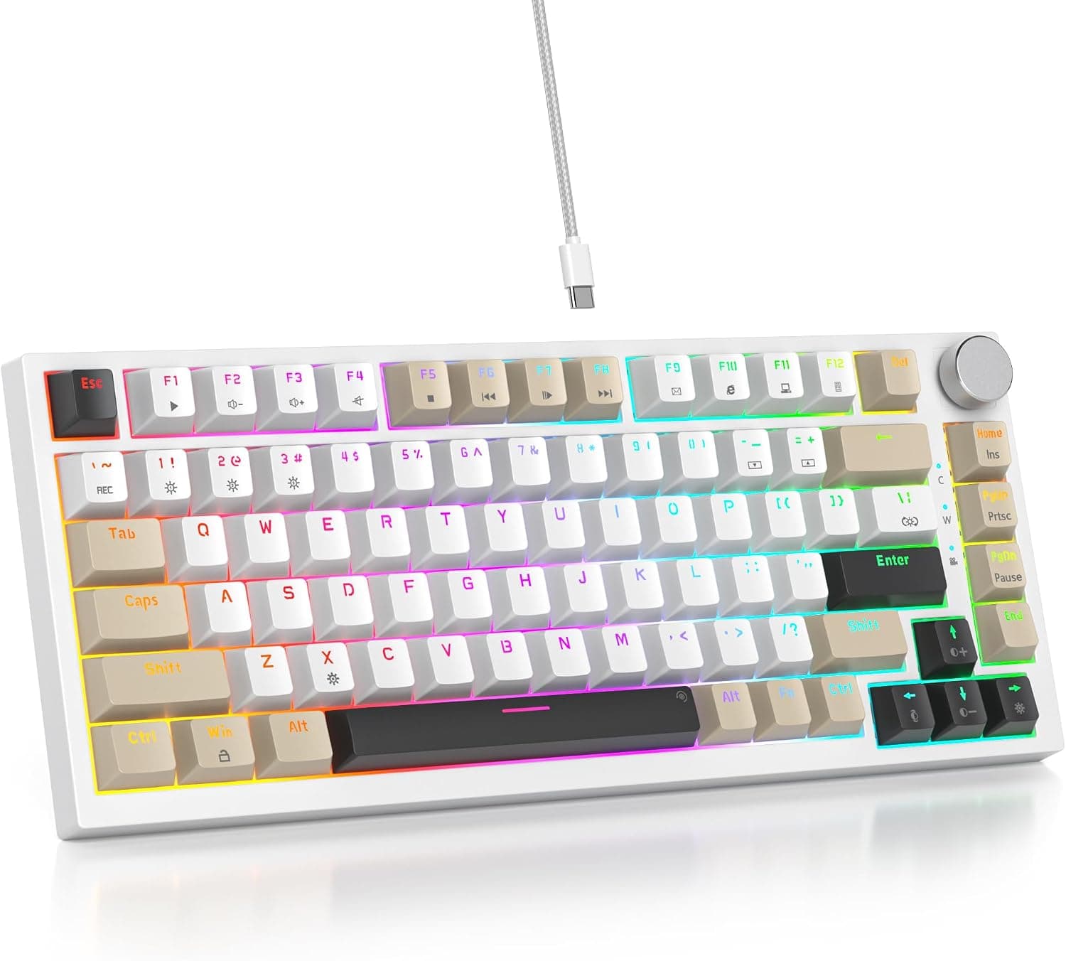 SbocKeeb 75%キーボードガスケットマウント吸音パッド付き 82キー コンパクト有線 RGB メカニカルゲーミングキーボードホットスワップソケット Win用グレー ブラックホワイト