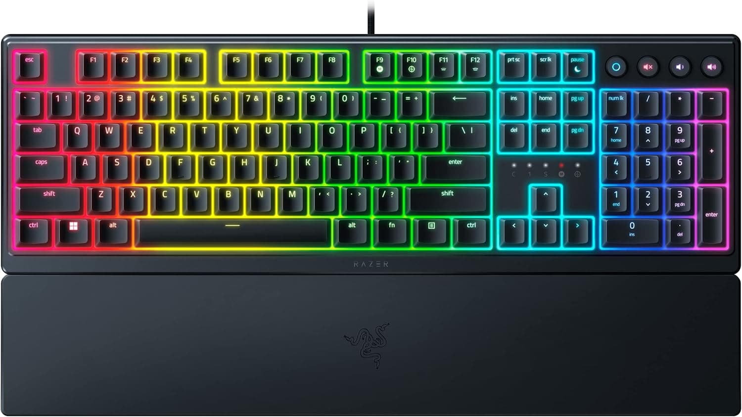 Razer レイザー Ornata V3 ゲーミングキーボード有線薄型クリック感のあるメカ・メンブレンスイッチ搭載 UV コートキーキャップは耐摩耗性と耐傷性を向上バックライトが光る専用メディアキー エルゴノミック設計耐久性と耐水性 Chroma RGB マグネット式リストレスト付属英語配列オルナタブイ