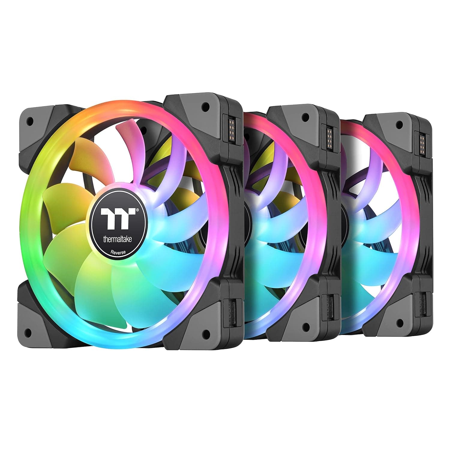 Thermaltake SWAFAN EX 14 RGB PC冷却ファン 3個パック 500~2000RPM 磁気接続リバーシブルブレードコントローラー付き CL-F144-PL14SW-A 140mm ブラック