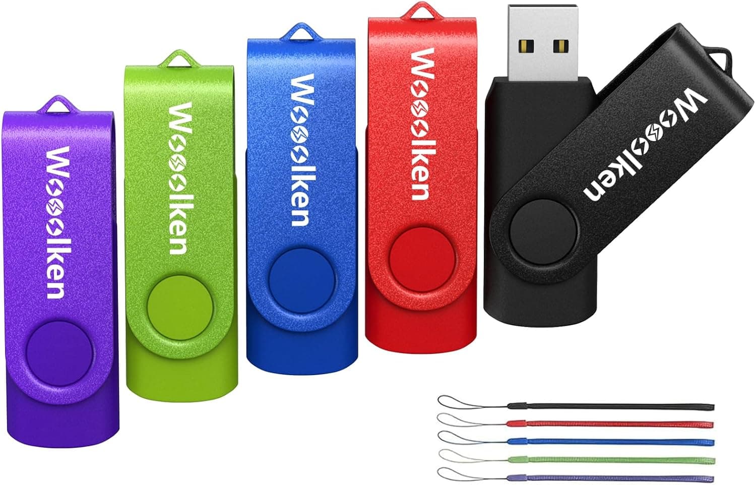 Wooolken (ウールケン) 2GB フラッシュドライブ 5個パック USB 2.0 サムドライブ USBスティックデータストレージバックアップ用回転式デザインランヤード付きジャンプドライブペンドライブジップドライブメモリースティック