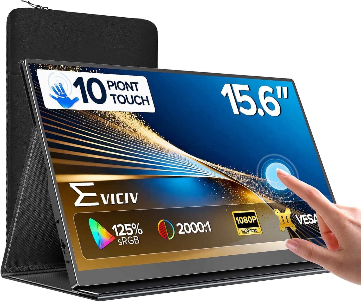 EVICIV Portable Monitor Touchscreen 15.6 FHD 1080P IPS 10-Point Touch Screen Monitor with Stand Cover &amp; Speakers