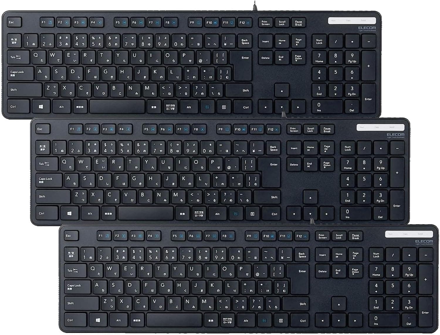 エレコム(ELECOM) 有線キーボード TK-FCM108KBK 薄型メンブレン式抗菌フルサイズテンキー付ブラック (× 3)