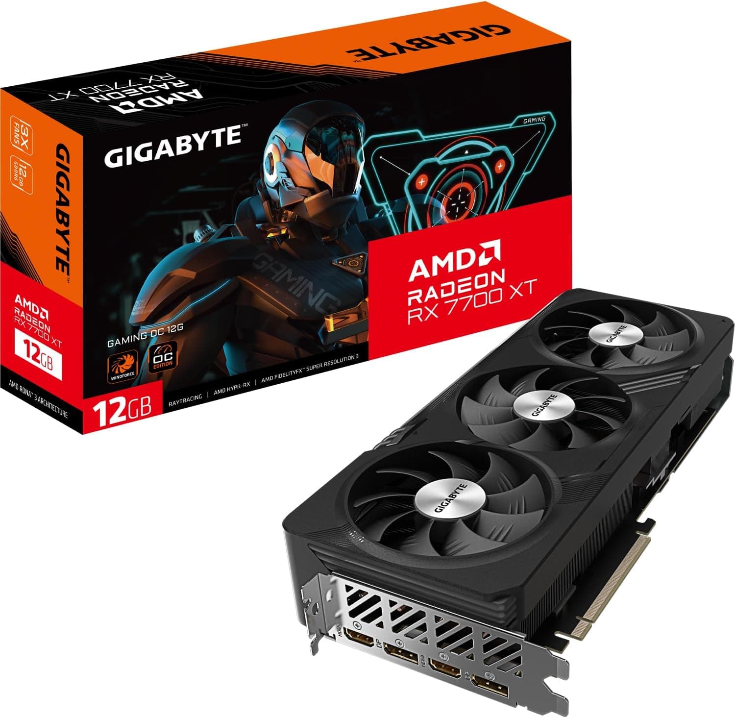 Gigabyte Radeon RX 7700 XT GAMING OC 12GB グラフィックカード - 12GB GDDR6 192ビット Windforce 冷却システムメタルバックプレート DP 2.1 HDMI 2.1 AMD RDNA 3アーキテクチャ GV-R77XTGAMING OC-12GD