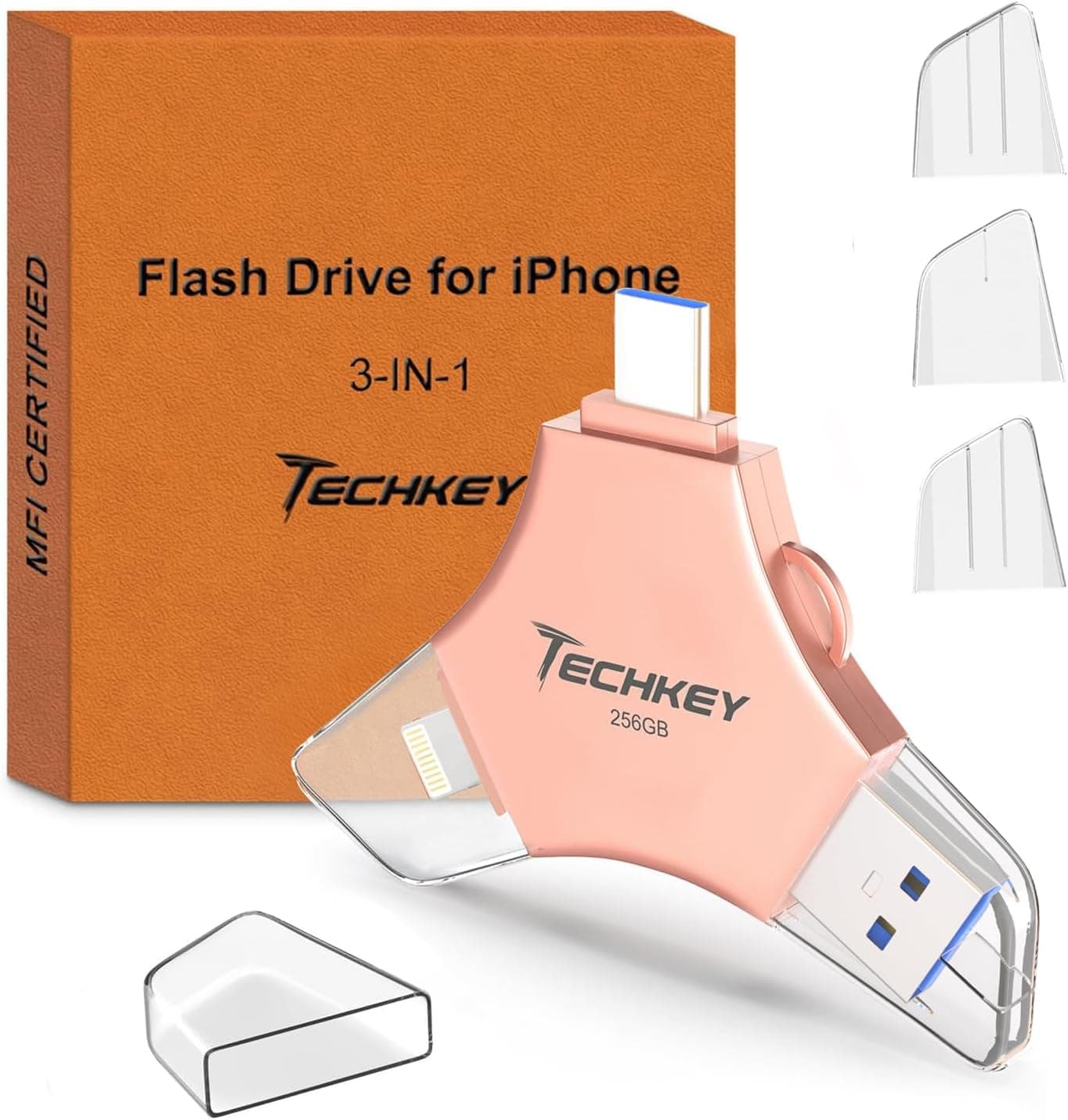 MFi認定フラッシュドライブ iPhone iPad 256GB用 3in1 外付けメモリフォトキーパー ストレージスティック画像