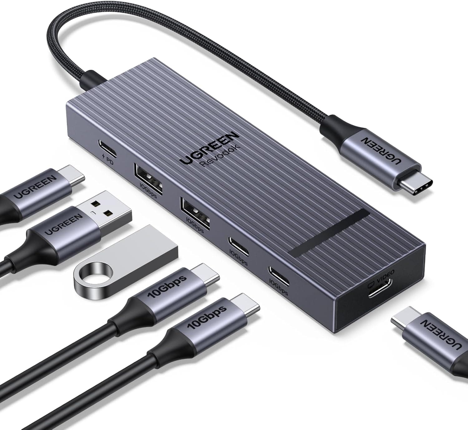 UGREEN usb ハブ 6in1 4K@60Hz USB-C映像出力 100W PD入力 5つの高速USBポートUSB-A3.2 Gen2 10Gbps高速転送 USB-C