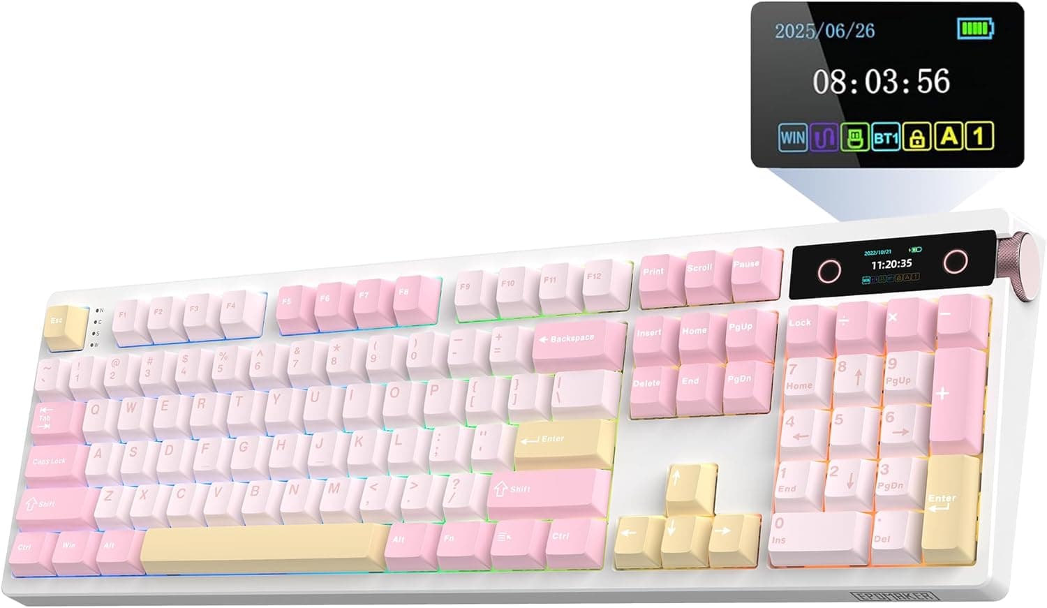 EPOMAKER TH108 PRO フルサイズメカニカルキーボードスクリーン&amp;ノブ付きワイヤレスゲーミングキーボード 10000mAh クリーミーガスケットホットスワップカスタムドライバー RGBバックライト (ピンクシーソルトサイレント)