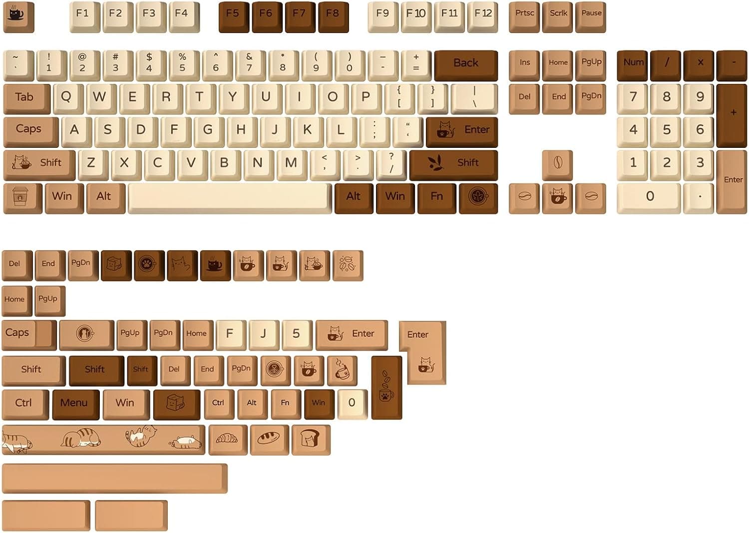 YUNZII コーヒーキャット PBT 昇華型キーキャップ 152キーカスタムキーキャップキープーラー付き Cherry Gateron MXスイッチメカニカルゲーミングキーボード用(チェリープロファイル